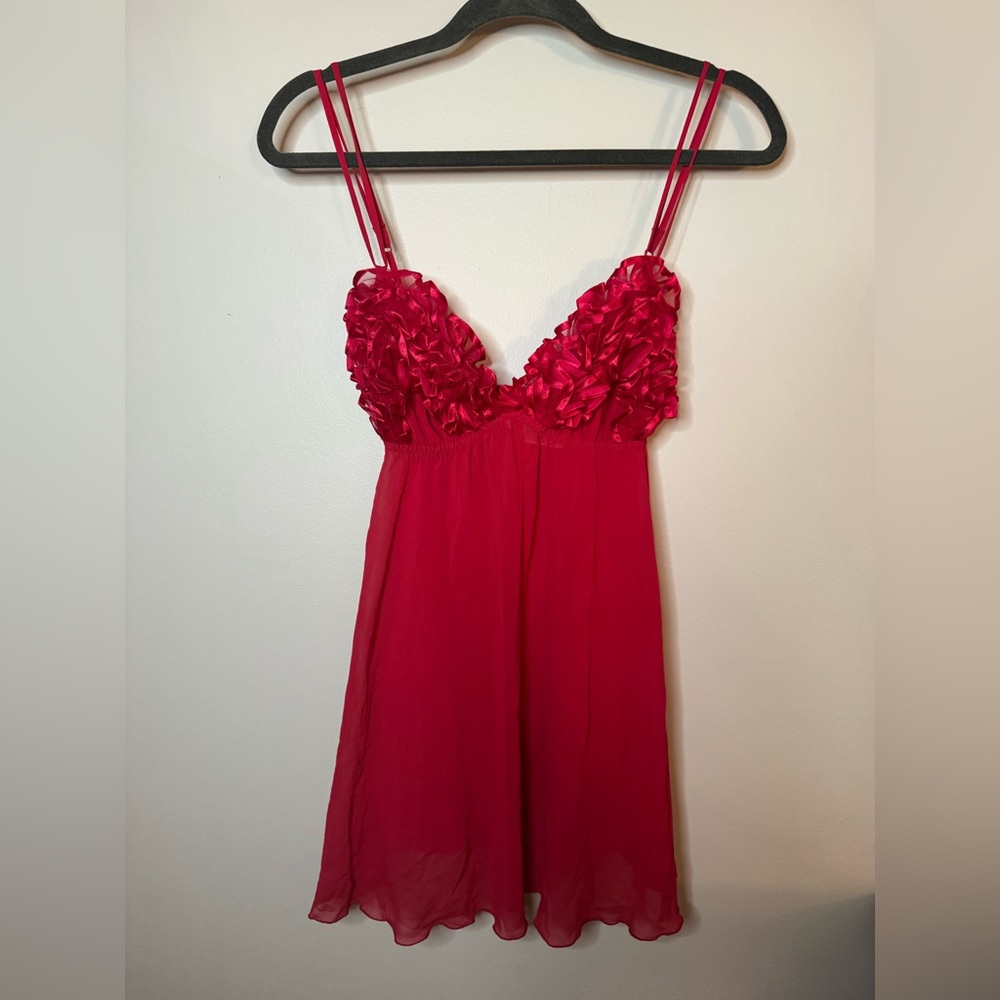 NWT Vintage Victoria’s Secret red ruffle sheer lingerie dress - Picture 2 of 8